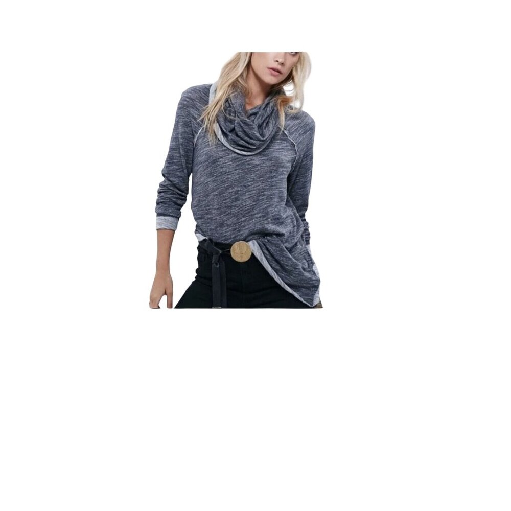 Free People Beach Cocoon Funnel Neck Gray Long Sleeve Top Sweatshirt Women's S